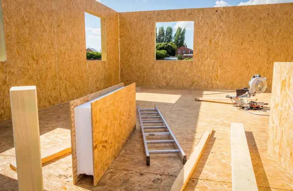 SIPS construction wall section showing insulation core